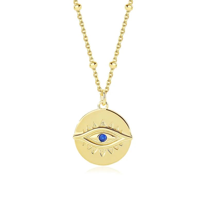 Hot Selling Fashion Big Eyes Charms Necklace Gold Plated 925 Silver Dainty Blue Evil Eye Pendant Necklace 18k for Women
