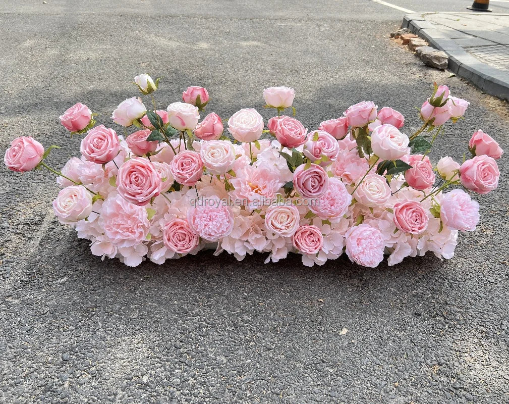 Custom Colorful Artificial Flower Table Runner Centerpieces Customized Pink Design Luxury Flower Row for Wedding Decor