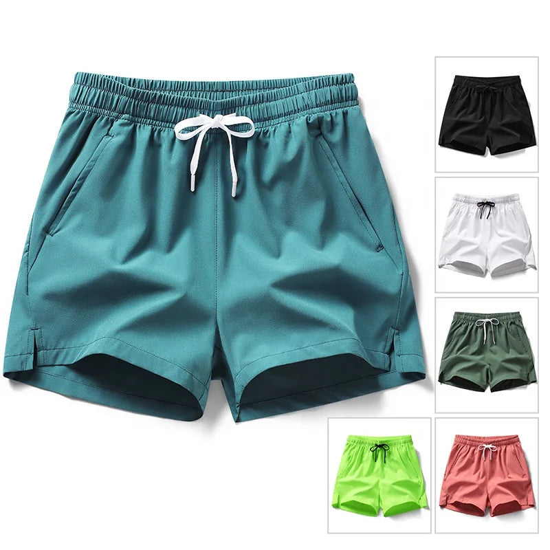 Gym Men 5 Inch Ice Silk Drawstring Shorts Men's New Summer Quick-drying Shorts Loose Sports 5-inch Men's Fitness Running Shorts