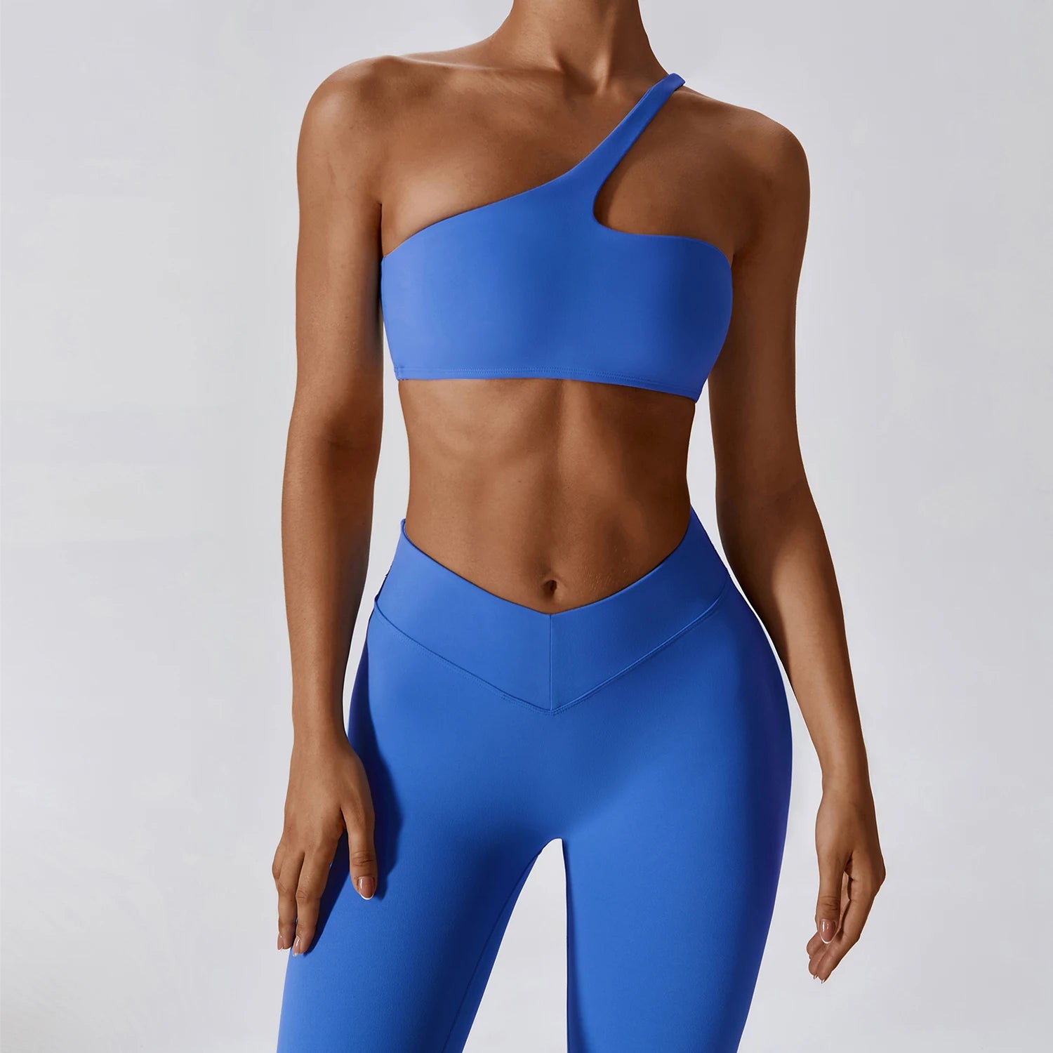 Breathable One Shoulder Sports Bra Yoga Set High Elastic Quick Dry Workout 2-Piece Fitness Outfit for Women