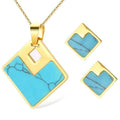 2021 Autumn New Design Girl Jewelry Gift Set Turquoise Gold Necklace Earrings Jewelry
