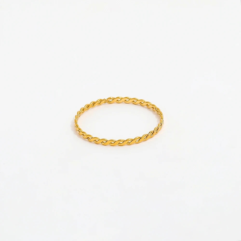 High End 18K Plain Gold Cross Stripe Dainty Rings Stainless Steel Trendy Simple Gold Plated Jewelry