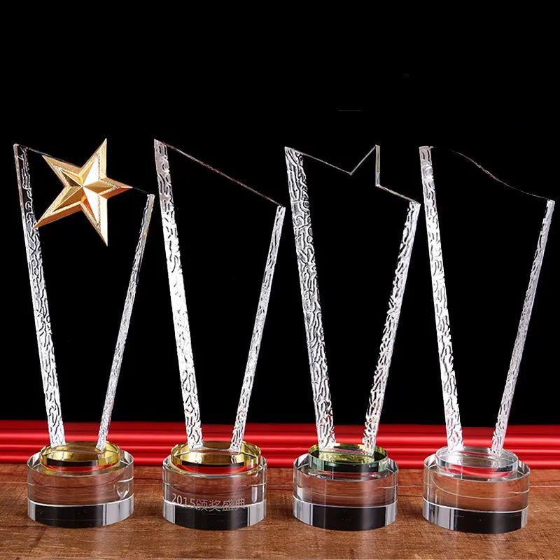 Wholesale Handmade Eco-Friendly Crystal Blank Trophy Award Customized Medals and Sport Cups with Sandblasted Design