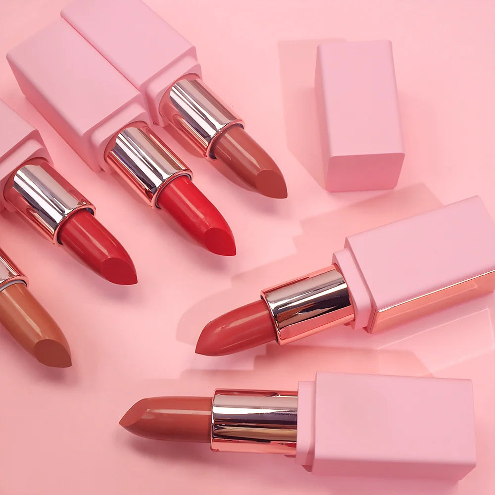 Manufacture Cosmetics Makeup Make Own Logo Nude Creamy Vegan Matte Waterproof Lipstick Pink