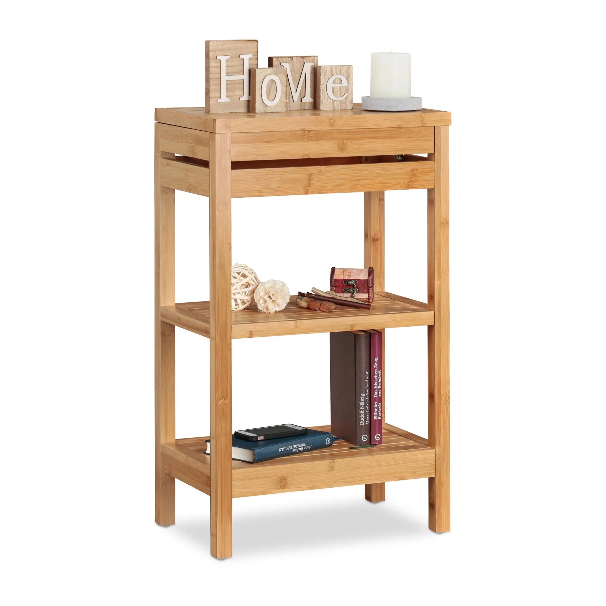Natural Unit 3 Shelves Floor Cabinet Storage Display Shelf Open Flap Compartment Bamboo Shelving for Kitchen Bathroom