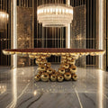 Modern Luxury Gold-Plated Stainless Steel Oval Grape Design Lacquered Cast Top  Dining Table for Home Hotel Furniture