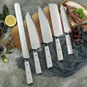 Amber 5pcs High Carbon Steel Kitchen Knife Set Cleaver Chef Knife Slicing Knives with Honey Comb Resin Full Tang