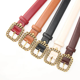 JULUN Ladies Belt PU Belt Manufacture Belts for Women Multi-color With Chain-Frame Gold Buckle Fashion Waist Accessory