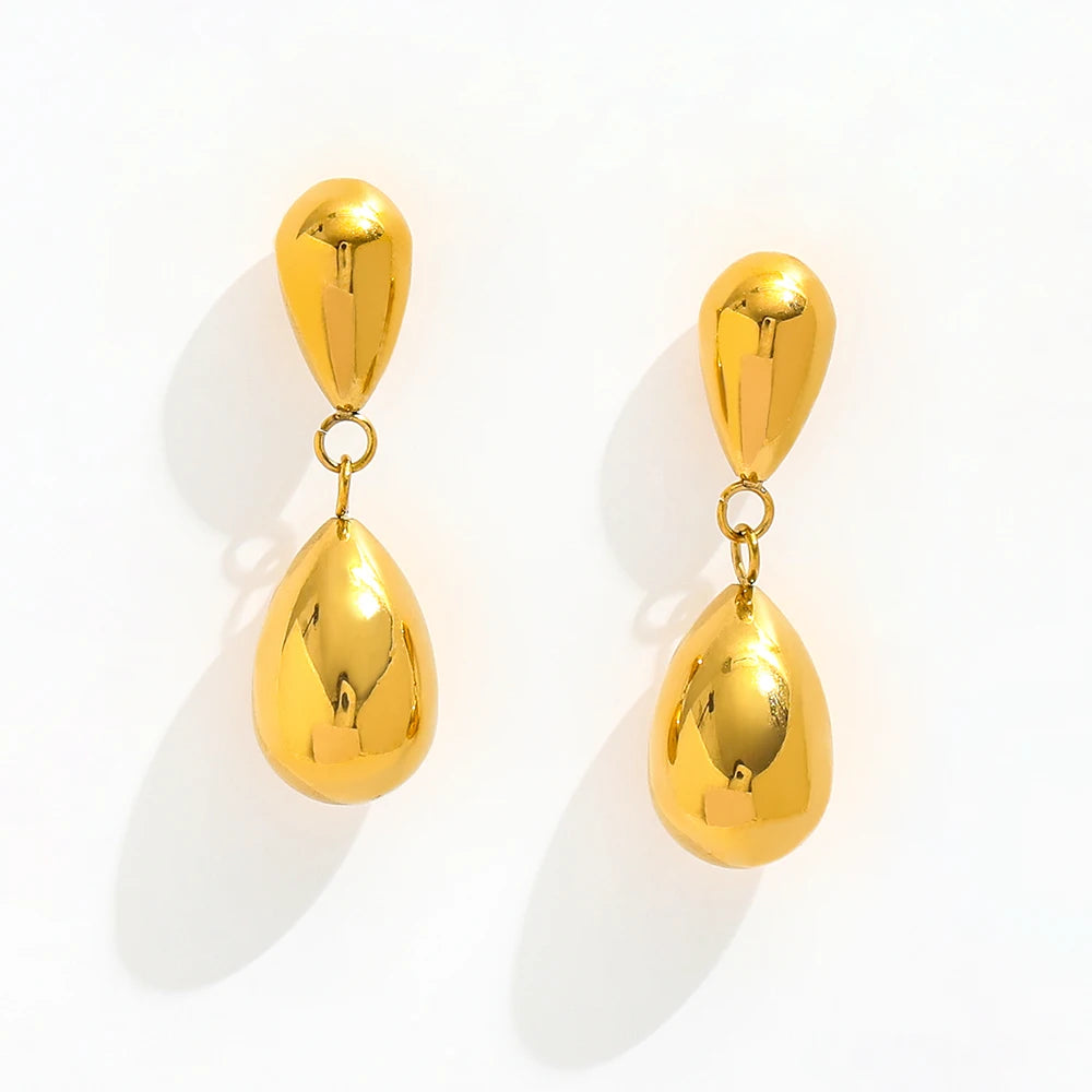 High End 18K Gold PVD Water Drop Tassel Pendant Stud Earrings Trendy Stainless Steel Geometric Jewelry Wholesale
