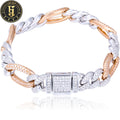 10mm Two Tone Cuban Bracelet Wholesale Brass Prong Setting AAAAA Zircon Diamond Fashion Men Hip Hop Jewelry