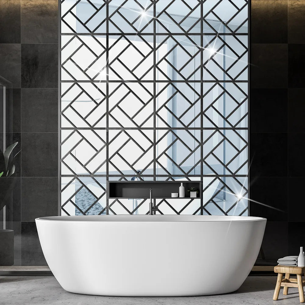 Hot Selling 4 Pcs Set 3D Geometric Puzzle Mirror Acrylic Wall Stickers for Back Adhesive Wall Background Decoration