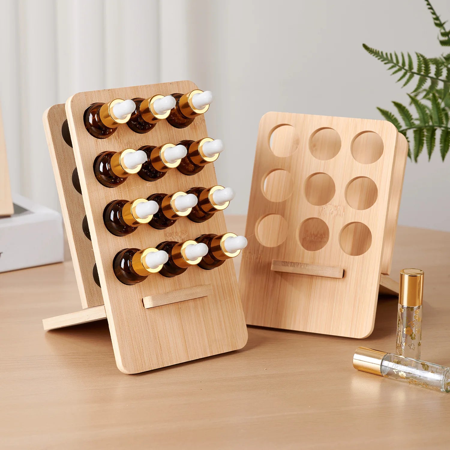 Tailai 12-Slot Wooden Essential Oil Organizer Rack - Multifunctional Desktop Display Stand for Aromatherapy Bottles Lip Gloss