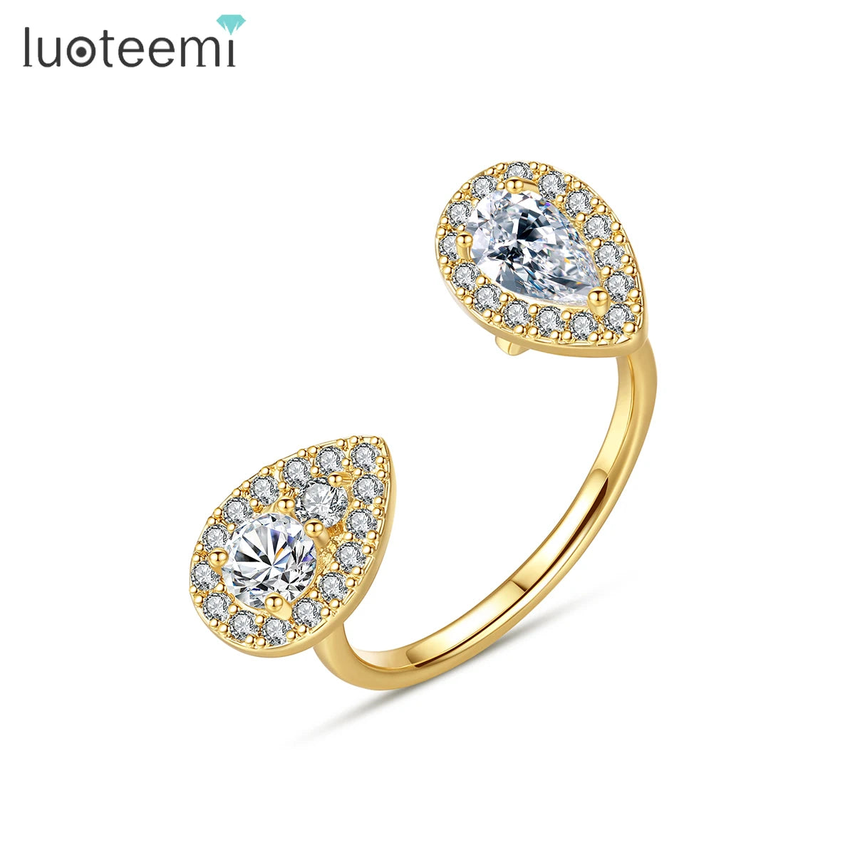 LUOTEEMI Woman Copper Brass Jewelry Sizer Designed Korean Lady Diamond Engagement Iced Out Bling Adjustable Ring