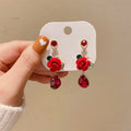 GT 3D Enamel Flower Earrings Anti Allergy Crystal Bridal Earrings for Women Red Jewelry