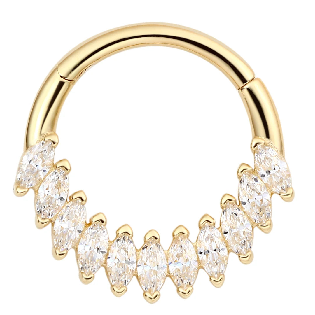 Eternal Metal 14K Solid Gold Facing 11 Marquise 5A CZ Half Paved Hinged Segment Hoop Ring Septum Clicker Helix Piercing Jewelry
