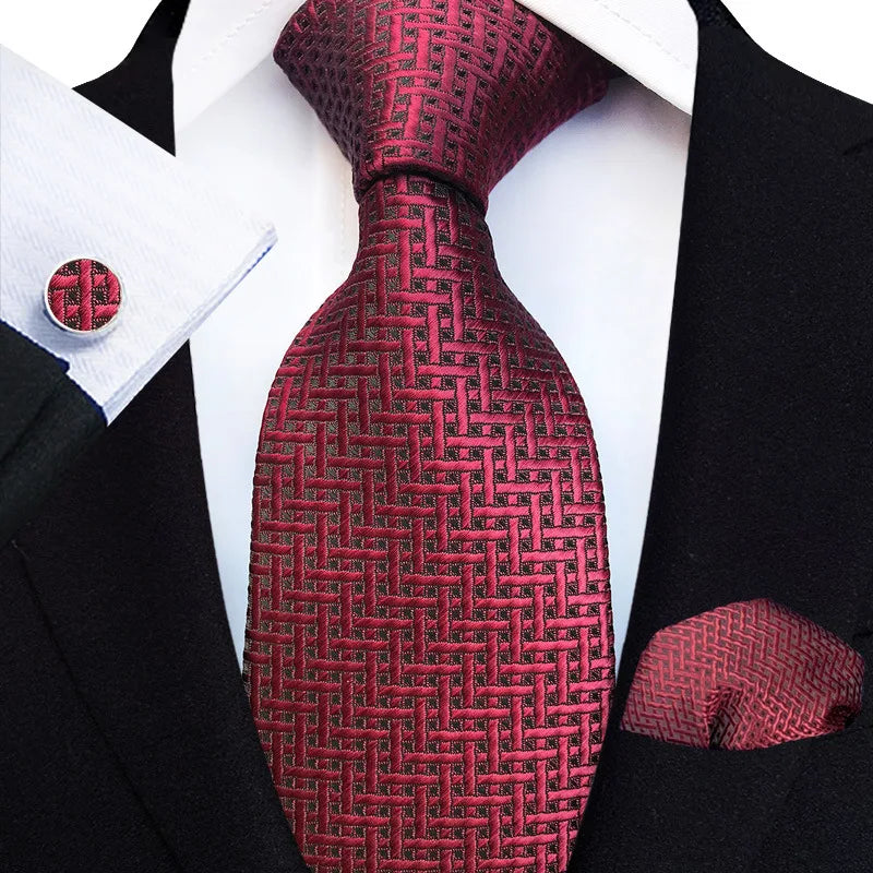 Business Classic Men's Ties Set Striped Silk Necktie Pocket Square and Cufflinks Set Luxury Customize Tie Cravat for Men Wedding