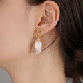 Creative Design Irregular Pearl Earring 14K Gold Plating Hollow Heart Barque Pearl Stud Earrings for Women Gift