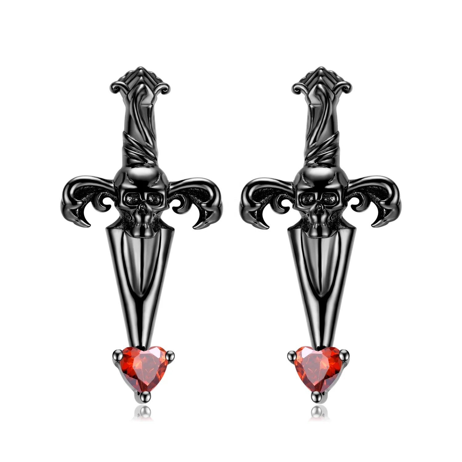Red Zirconia Cross Skull Stud Earrings Real 925 Sterling Silver Earrings or Women Fashion Design Ear Pin Studs Fine Jewelry
