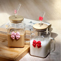 Besting Selling Products 2025 Cute Eco Friendly Glass Coffee Tea Cups Clear Butterfly Glass Tumbler With Straw and Bamboo Lid