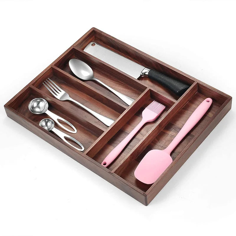 Eco-friendly Custom Paulowani Wooden Cutlery Utensils Drawer Organizer Acacia Wood Storage for Living Room or Kitchen