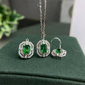 Vintage Fashion 925 Sterling Silver Emerald Earrings & Necklace Set for Women-Wedding Anniversary Party Gift