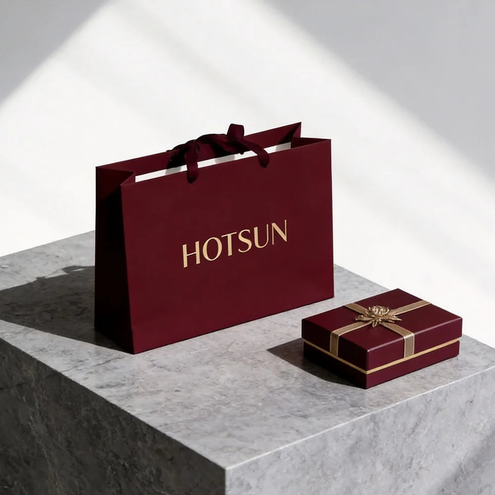 HOTSUN Eco-friendly Waterproof Deep Red Paper Shopping Bags Manufacturer Gold Logo Customized Luxury Gift Packaging Paper Bags