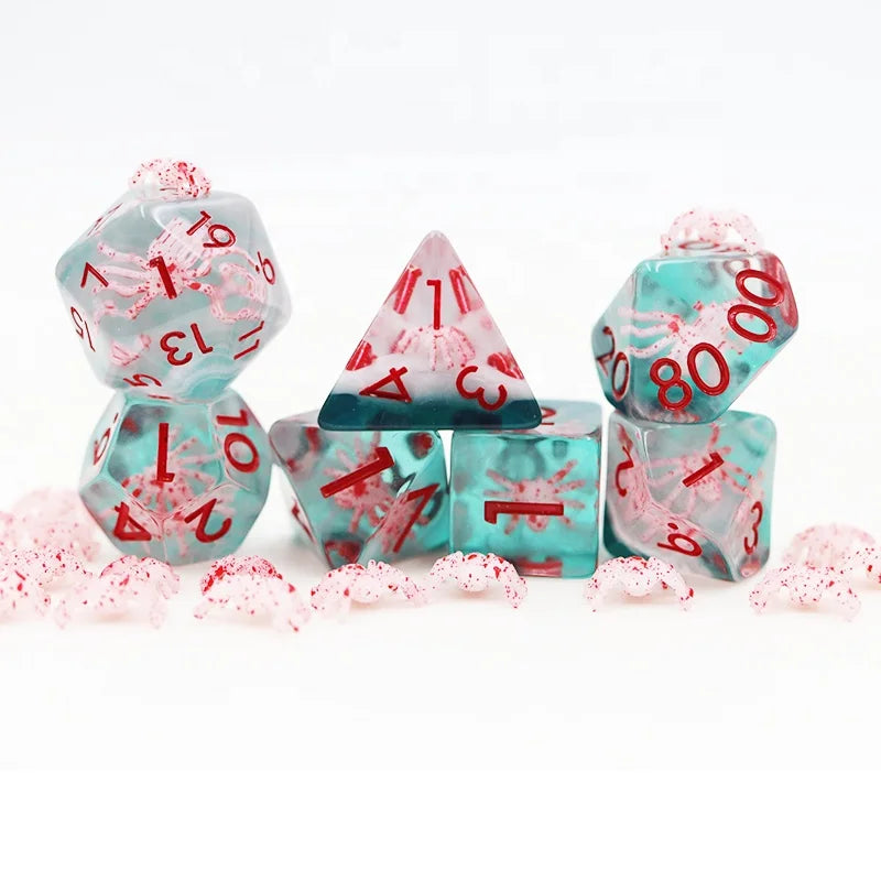RPG Board Game Metal Dice Set Oem Whole Sale Dnd Resin Green-red Spider Dice Animal
