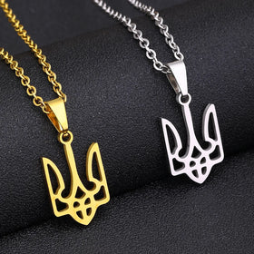 Hollow Ukrainian Symbol Necklace Fashion Stainless Steel Ukraine National Emblem Pendant Necklace for Men Women (KSS500)