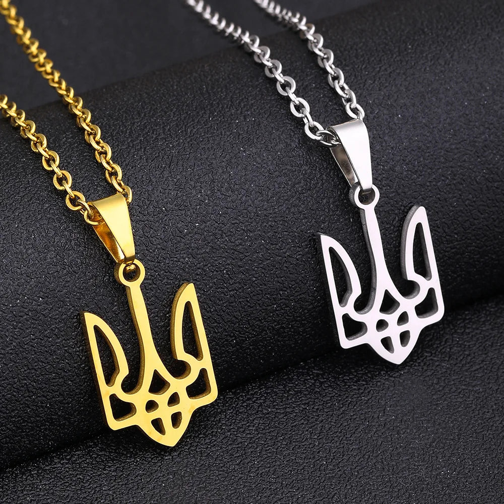Hollow Ukrainian Symbol Necklace Fashion Stainless Steel Ukraine National Emblem Pendant Necklace for Men Women (KSS500)