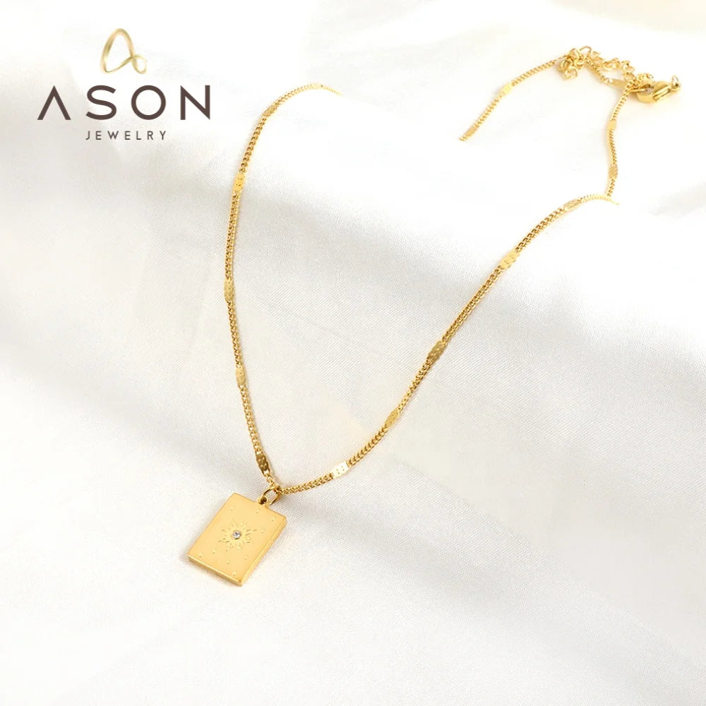 Ason Newest Stainless Steel Sun Necklace Charm Women Gold Plated Pendent Necklaces Jewelry