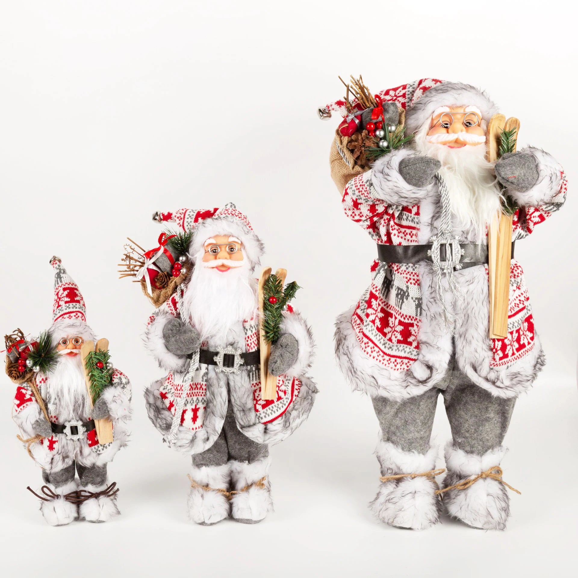 Handmade Elegant White Plush Santa Claus Christmas Figurine Ornaments Tree Shape Craft for Party & Holiday Season Gift