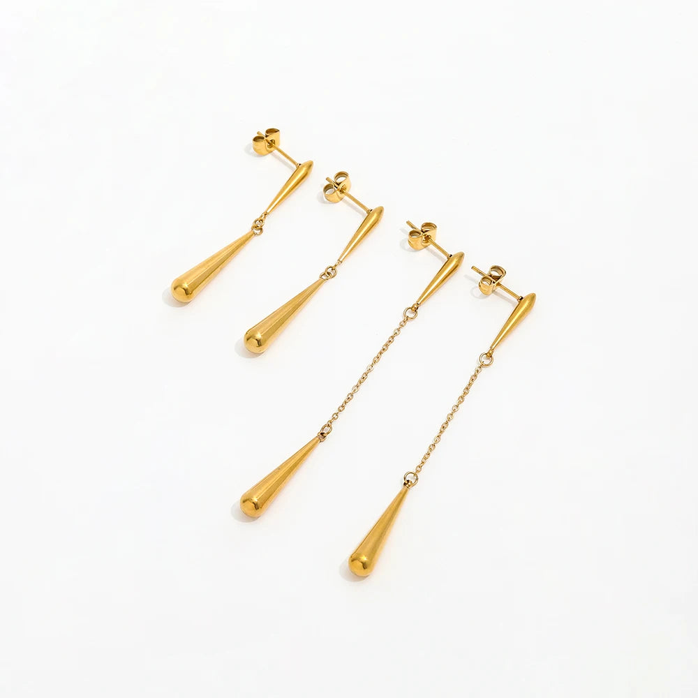 Fenny 18K Gold-plated Tarnish Free Elegant Waterdrop Dangle Pendant Hoop Earring Wholesale Stainless Steel Ladies Jewelry
