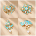Fashion Women Golden Hollow Pearl Brooch with Blue Butterfly and Flower Elegant and Stylish Brooches