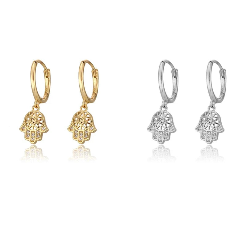 Wholesale Women High Quality 18k Gold Plated Sparkling Palm Pendant Hoop Earrings