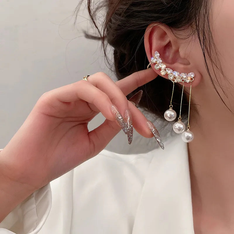Orecchino 2022 Temperament Pearl Tassel Ear Clip Women S925 Silver Needle One-piece Pearl Tassel Ear Clip Earrings