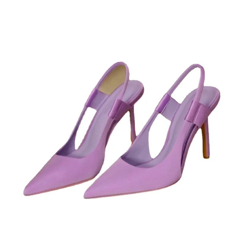 Pointed Toe Stiletto Women's Shoes Spring and Summer New Satin Blue Elegant Women's Sandals Girls New Style Satin Sandal Shoes