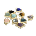 Aventurine Obsidian Lapis Tiger Eye Amazonite Quartz Amethyst Abalone Apatite Heart Connector Pendant Charm for Jewelry Making