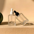 1OZ/30ml Flat Square Essential Oil Bottle Personal Care Cosmetic Packing Glass Dropper Bottles Black White Rubber Top Doully
