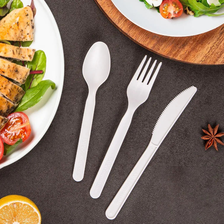 Disposable PLA/CPLA Biodegradable Cutlery Set with Spoon Fork Knife for Party Use
