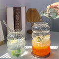 Clear Ribbed Wave Shape Water Glass Cup 400-850ml Borosilicate Drinking Glasses Premium Glass Drinkware