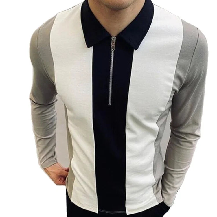 Autumn Streetwear Men Fashion Long Sleeve Polo Shirts Casual Loose Turn-down Collar Zipper Tops Men Slim Polo Shirts