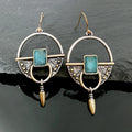 Fashion Square Geometric Retro Earrings New Bohemian Vintage Turquoise Earrings