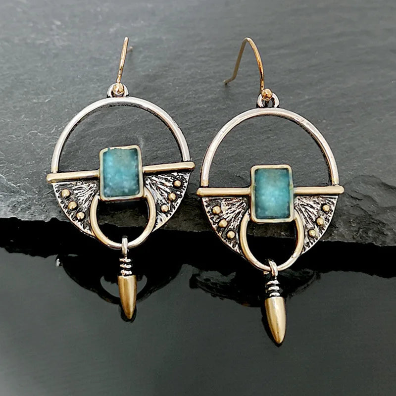 Fashion Square Geometric Retro Earrings New Bohemian Vintage Turquoise Earrings
