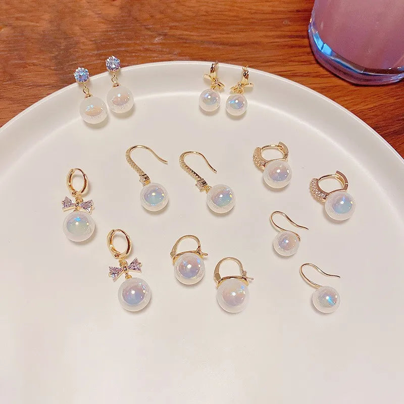 Korea Design Stud Earrings Metal Geometric Irregular Circle Teardrop Simulated Pearl Earrings for Women Girl Gift