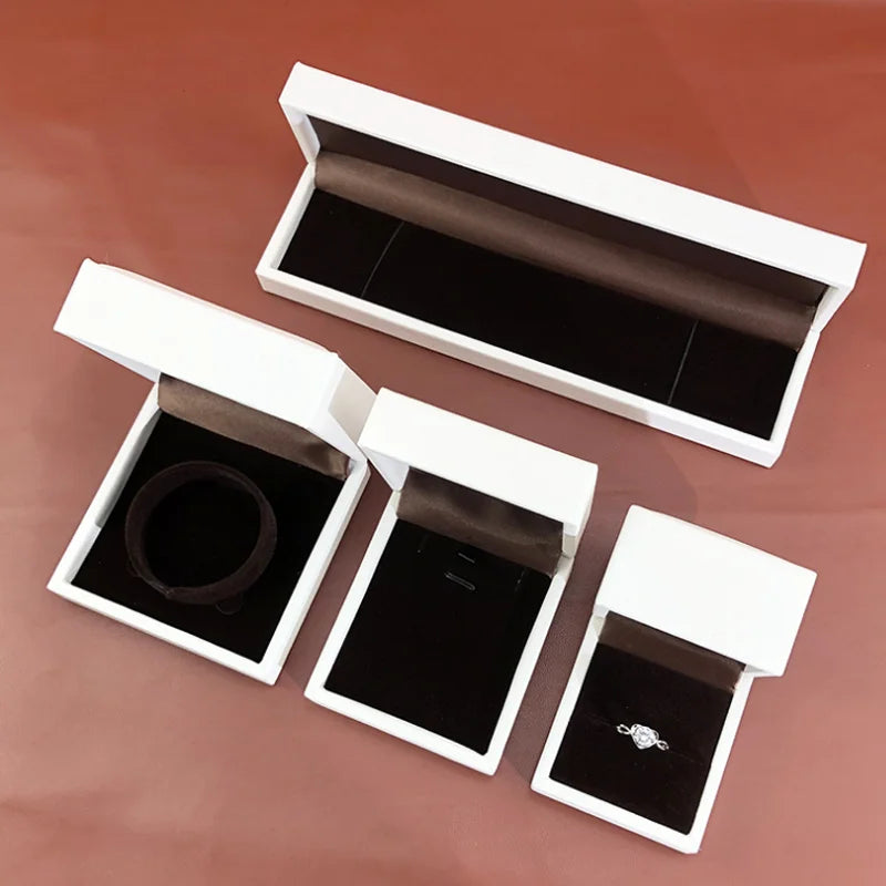 Custom Logo Printed White PU Leather Luxury Earring Ring Necklace Packaging Set Jewelry Box