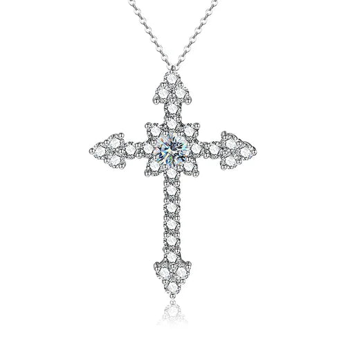 925 Sterling Silver Hip Hop Gra 0.5/1 CT Diamond Gemstone Moissanite Cross Shape Pendant Necklace Women Fashion Fine Jewelry