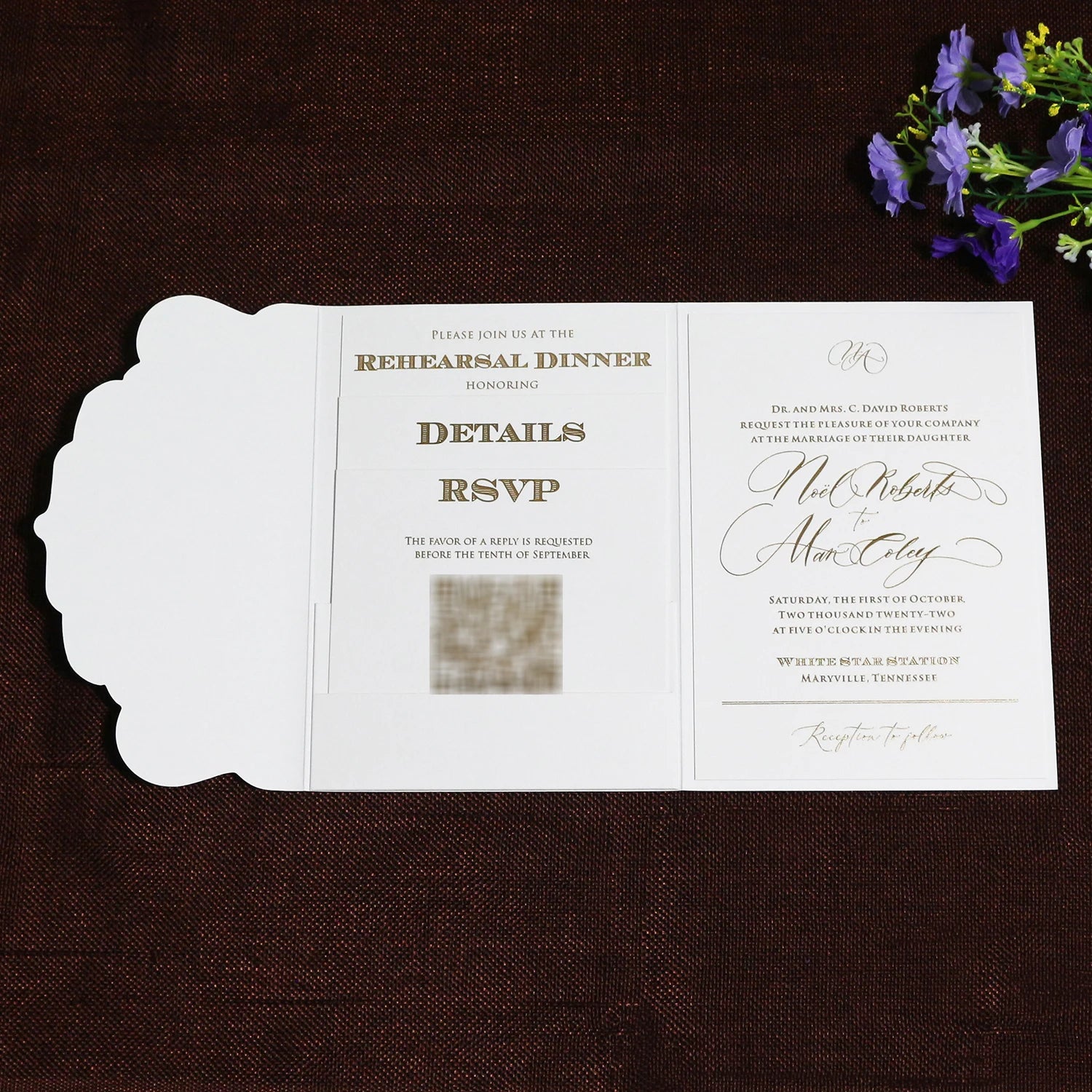 Classical and Debut Pocket Fold Wedding Invitation Cards Suite for Christening With QR Code