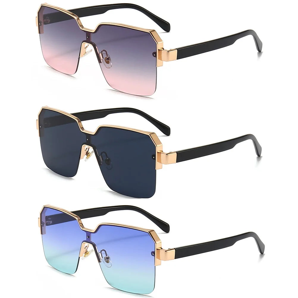 Woman Semi Rimless Oversize Luxury Square Sunglasses with UV400 Gradient HD PC Lens