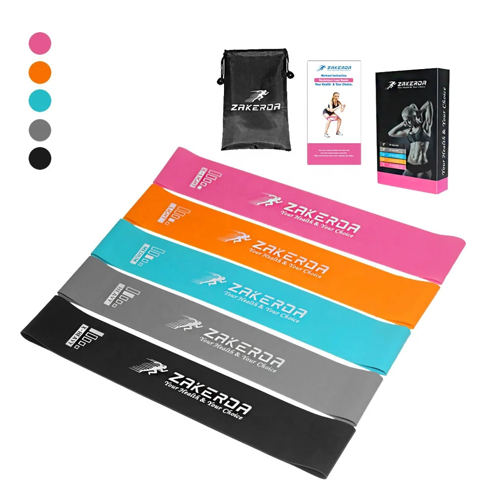 Zakerda 100% Mini Latex Yoga Fitness Band Sets Gym Home Exercise Leg Hip Elastic Loop Resistance Bands