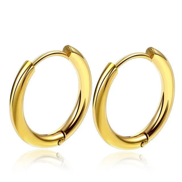 Hypoallergenic 18k Gold Plated Stainless Steel Round Small Women Men Huggies Earrings Black Gold Silver Hoop Earrings Jewelry